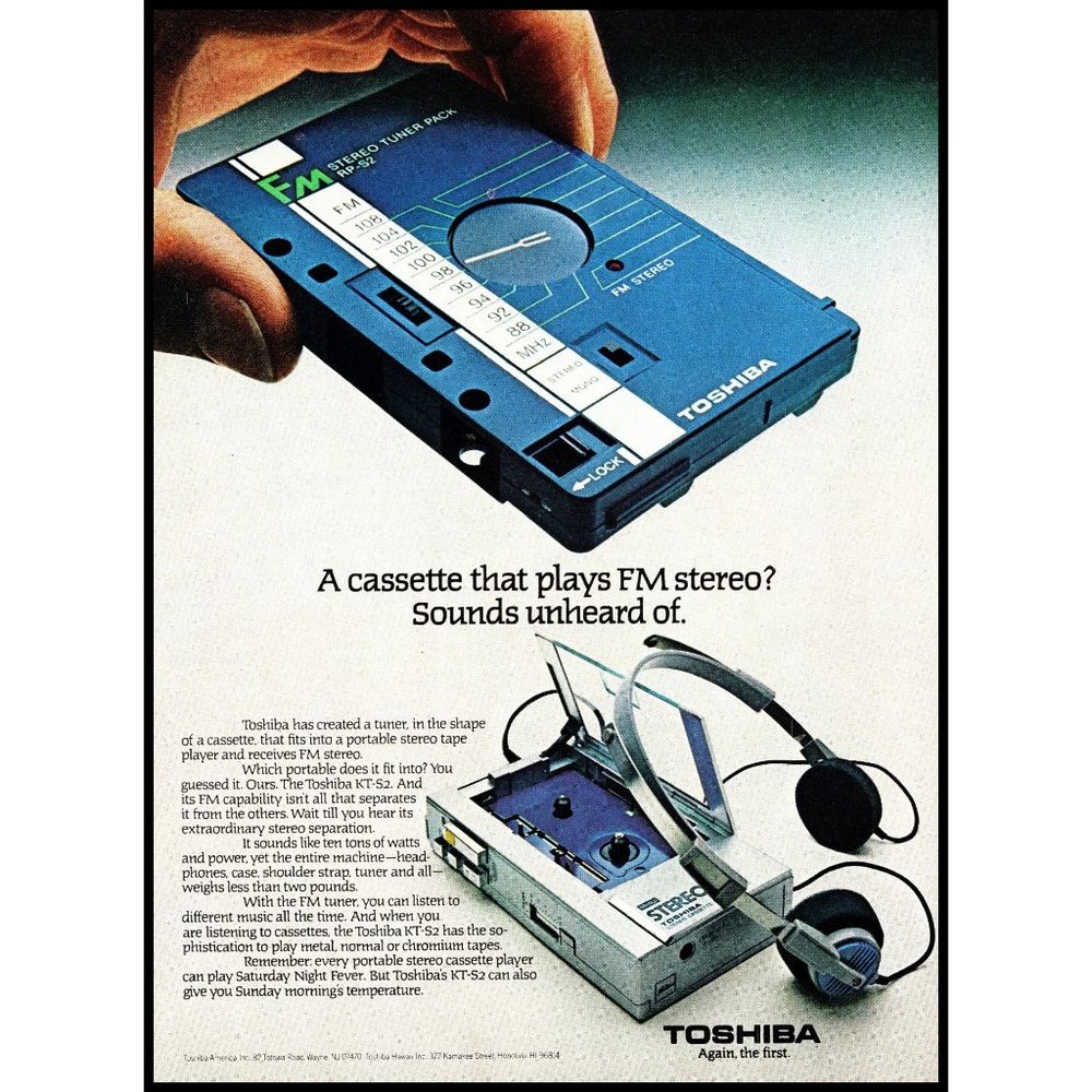 1981 Toshiba Cassette Tuner KT-S2 Portable Stereo Vintage Print Ad Wall Art